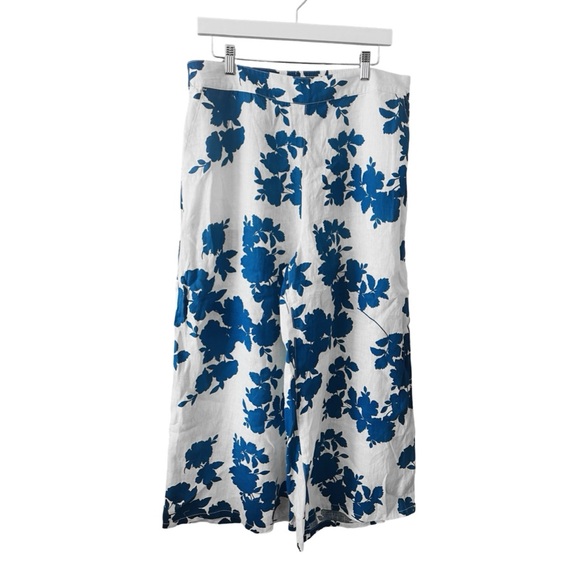 NWT Cynthia Rowley Floral Linen Flat Front Pull On Wide Leg Cropped Pants - Picture 3 of 5